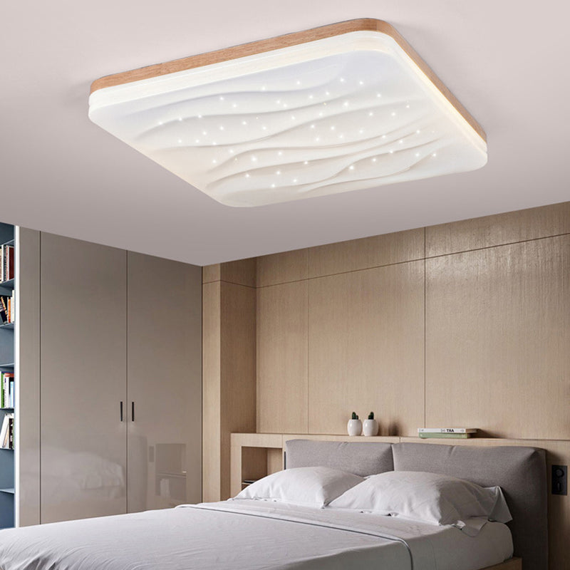 Lámpara de techo LED con forma geométrica, madera moderna, 1 luz, montaje empotrado para dormitorio, sala de estar