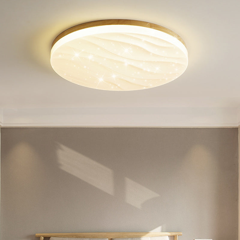 Lámpara de techo LED con forma geométrica, madera moderna, 1 luz, montaje empotrado para dormitorio, sala de estar