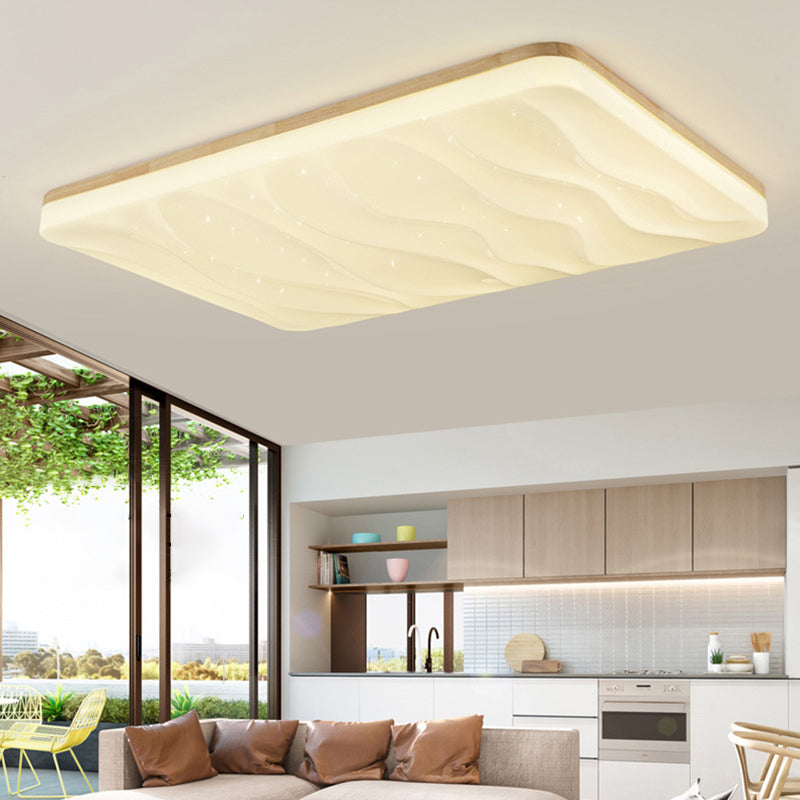 Lámpara de techo LED con forma geométrica, madera moderna, 1 luz, montaje empotrado para dormitorio, sala de estar