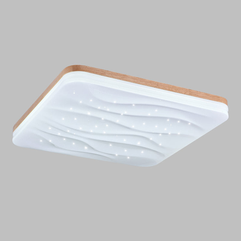 Lámpara de techo LED con forma geométrica, madera moderna, 1 luz, montaje empotrado para dormitorio, sala de estar