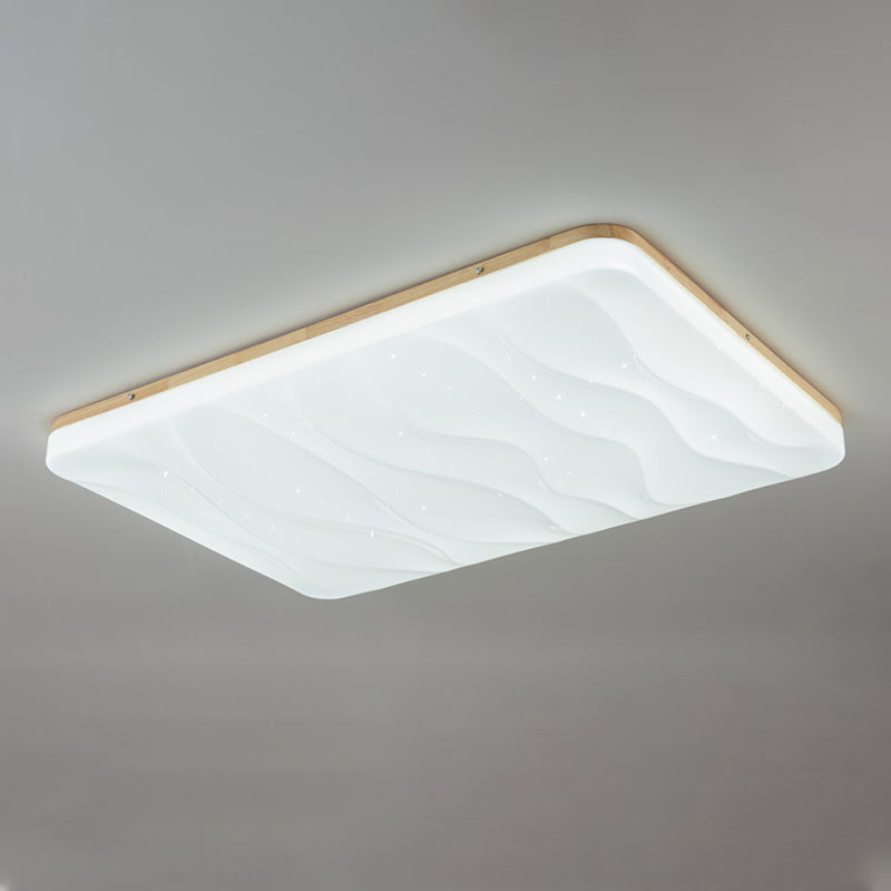 Lámpara de techo LED con forma geométrica, madera moderna, 1 luz, montaje empotrado para dormitorio, sala de estar