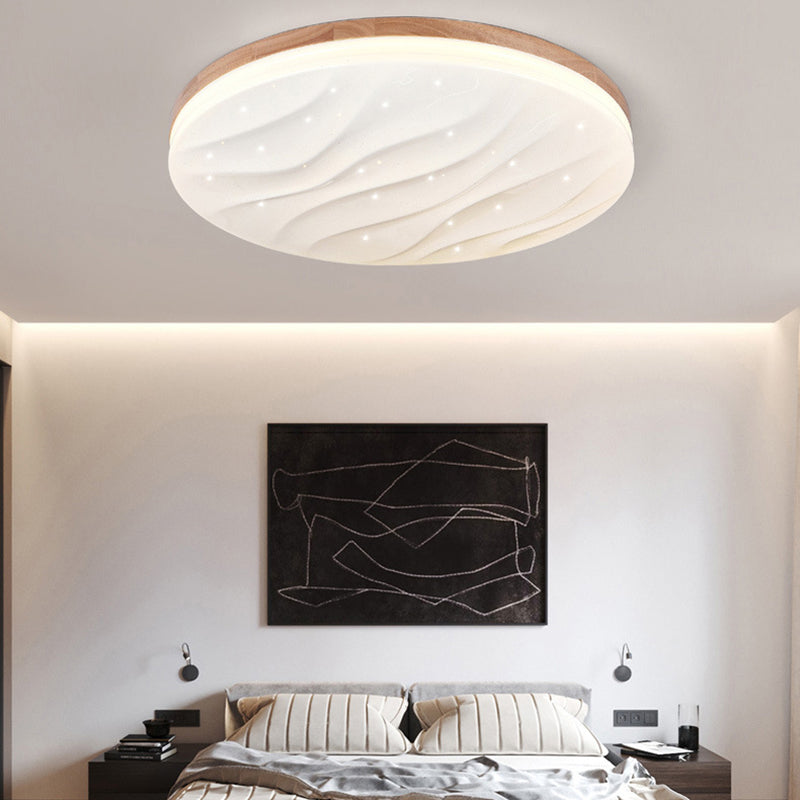 Lámpara de techo LED con forma geométrica, madera moderna, 1 luz, montaje empotrado para dormitorio, sala de estar