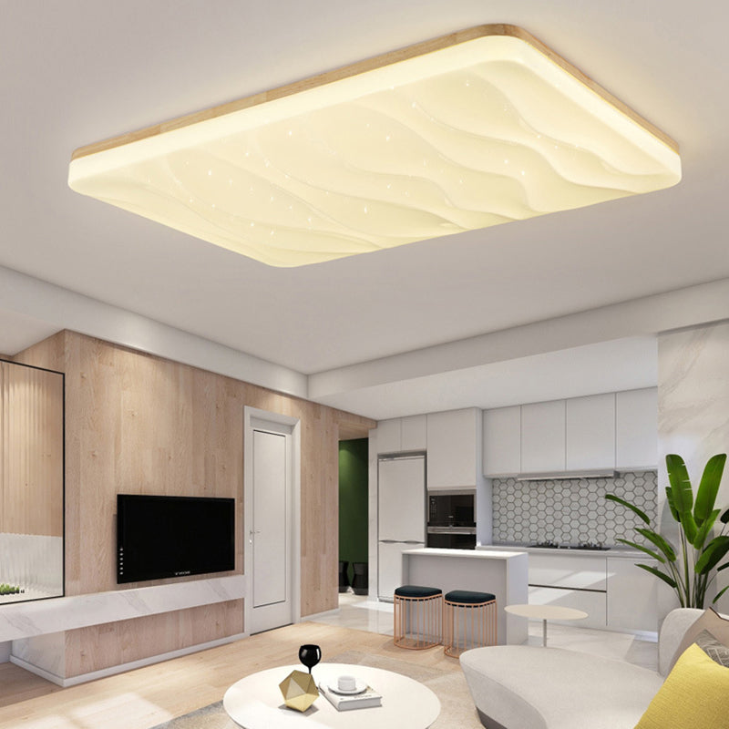 Lámpara de techo LED con forma geométrica, madera moderna, 1 luz, montaje empotrado para dormitorio, sala de estar