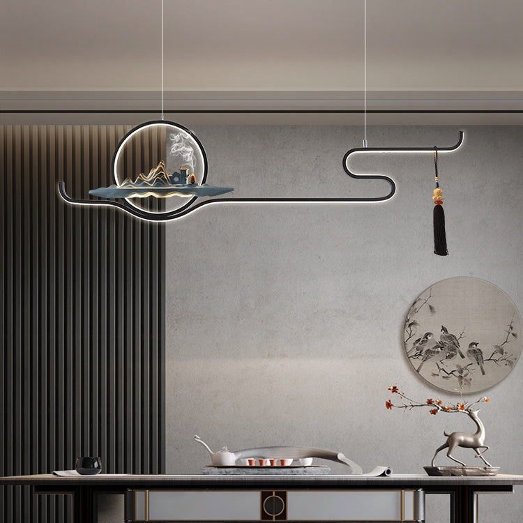 Metal Hanging Pendant Lights Modern 2-Light Linear Hanging Lamps for Tea Room