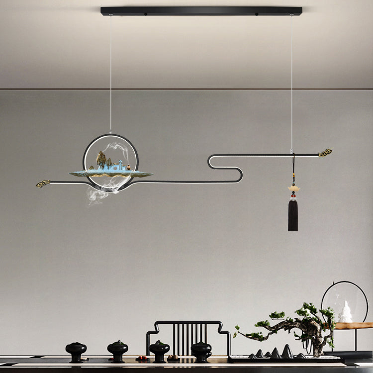 Modern Metal Island Lighting Ideas Linear Chinese Chandelier Lamp for Dining Room