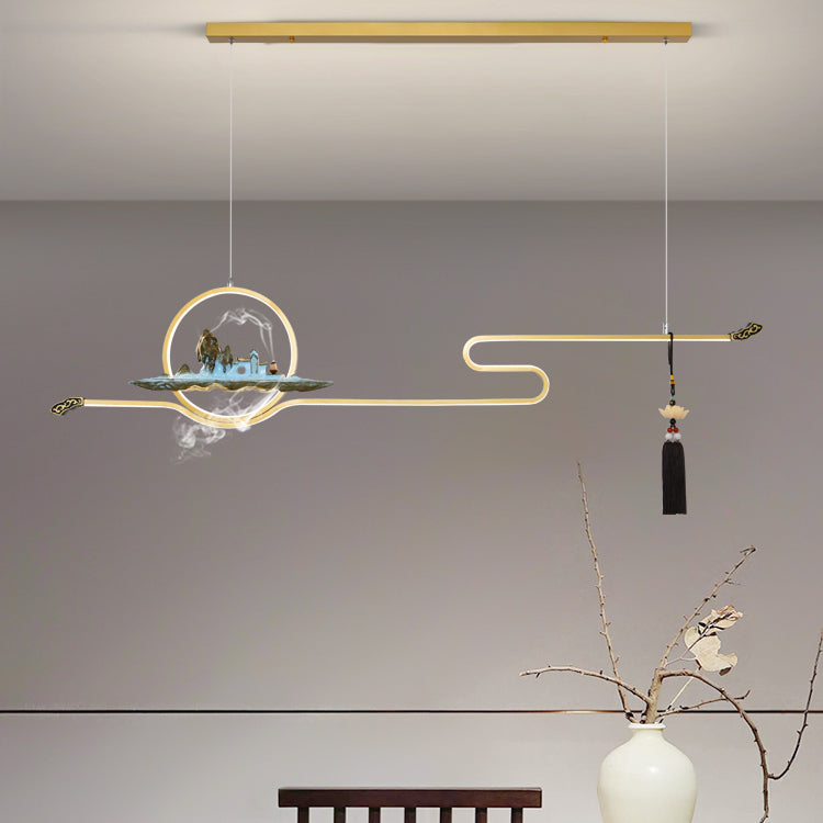 Modern Metal Island Lighting Ideas Linear Chinese Chandelier Lamp for Dining Room