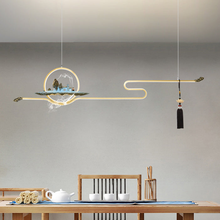 Modern Metal Island Lighting Ideas Linear Chinese Chandelier Lamp for Dining Room