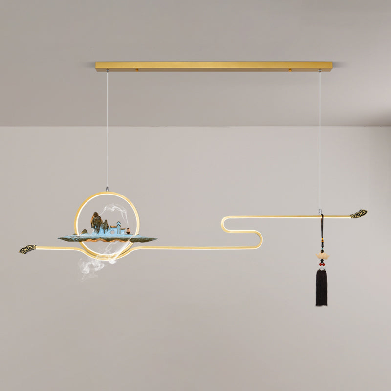 Modern Metal Island Lighting Ideas Linear Chinese Chandelier Lamp for Dining Room