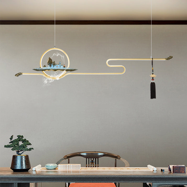 Modern Metal Island Lighting Ideas Linear Chinese Chandelier Lamp for Dining Room