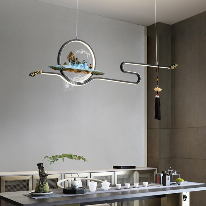 Modern Metal Island Lighting Ideas Linear Chinese Chandelier Lamp for Dining Room