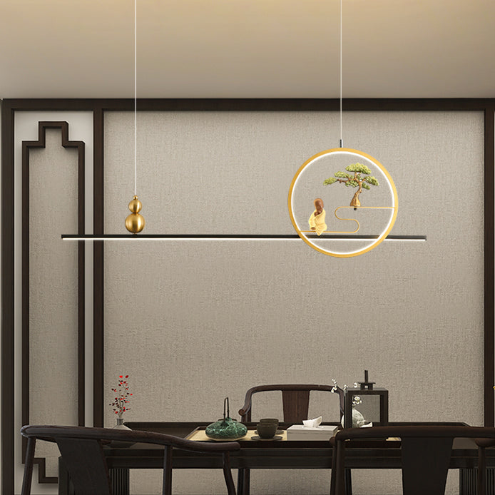Metal Hanging Pendant Lights 2-Light Modern Linear Hanging Lamps for Tea Room