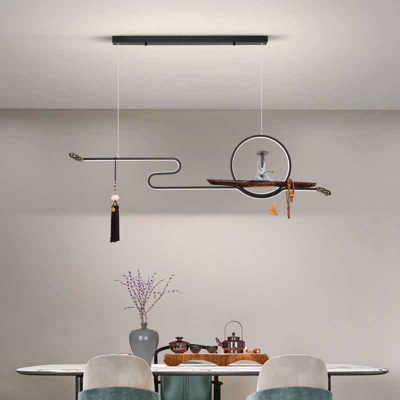 Modern LED Island Lighting Linear Resin Chandelier Light Fixture for Tea Room
