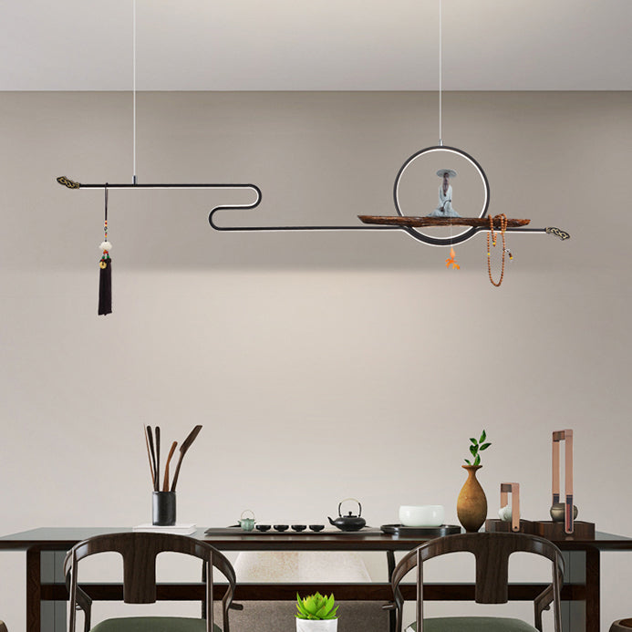 Modern LED Island Lighting Linear Resin Chandelier Light Fixture for Tea Room