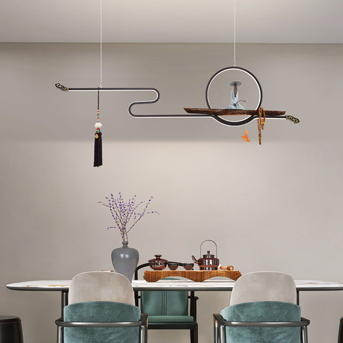 Modern LED Island Lighting Linear Resin Chandelier Light Fixture for Tea Room