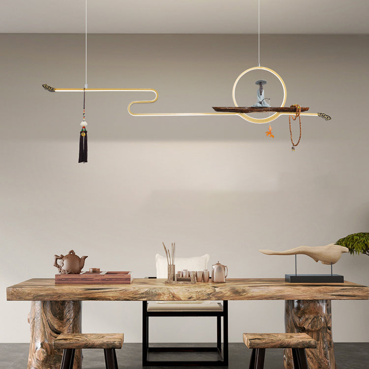 Modern LED Island Lighting Linear Resin Chandelier Light Fixture for Tea Room