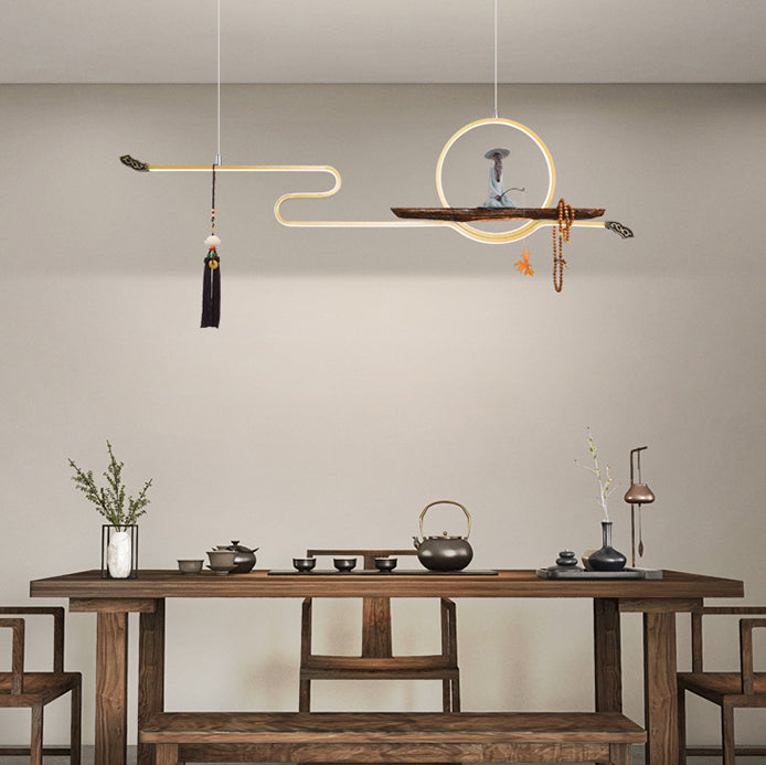 Modern LED Island Lighting Linear Resin Chandelier Light Fixture for Tea Room