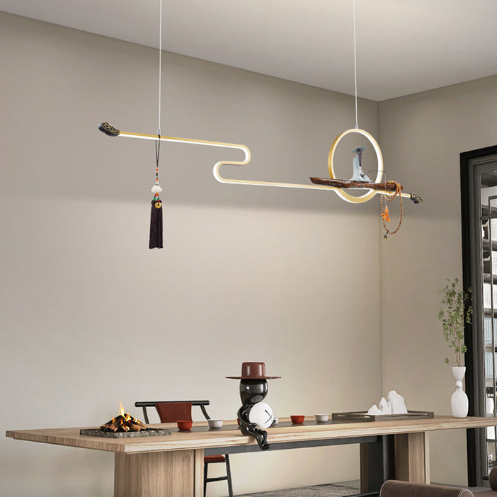 Modern LED Island Lighting Linear Resin Chandelier Light Fixture for Tea Room