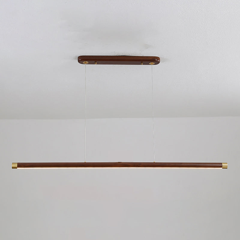 Modern Wood Chandelier Lamp 1-Light Linear LED Island Pendant for Study Room