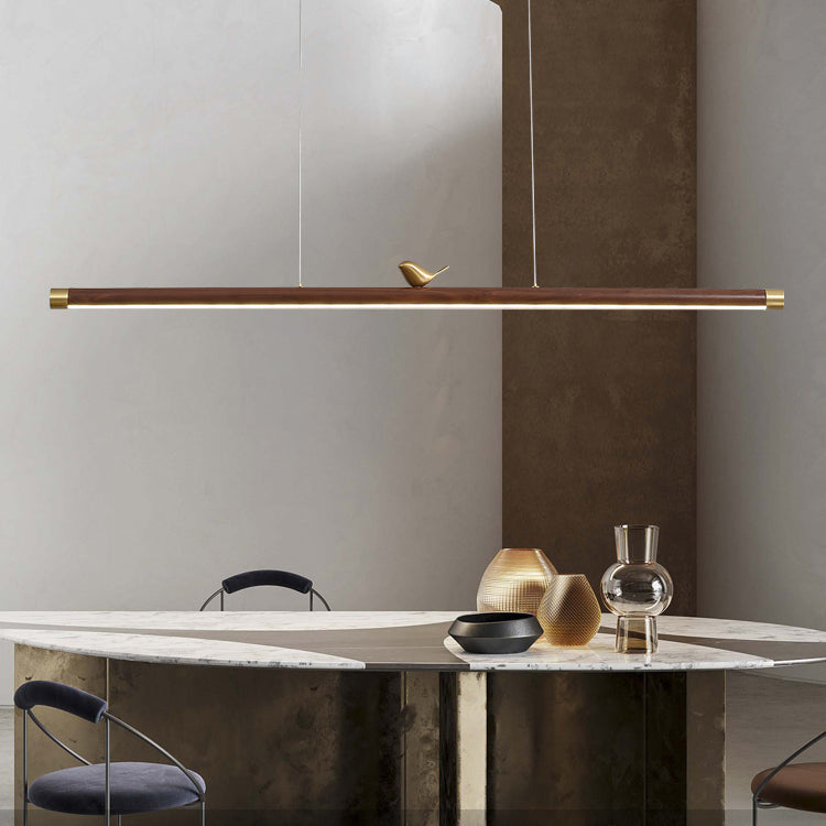 Modern Wood Chandelier Lamp 1-Light Linear LED Island Pendant for Study Room