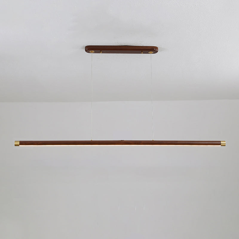 Modern Wood Chandelier Lamp 1-Light Linear LED Island Pendant for Study Room