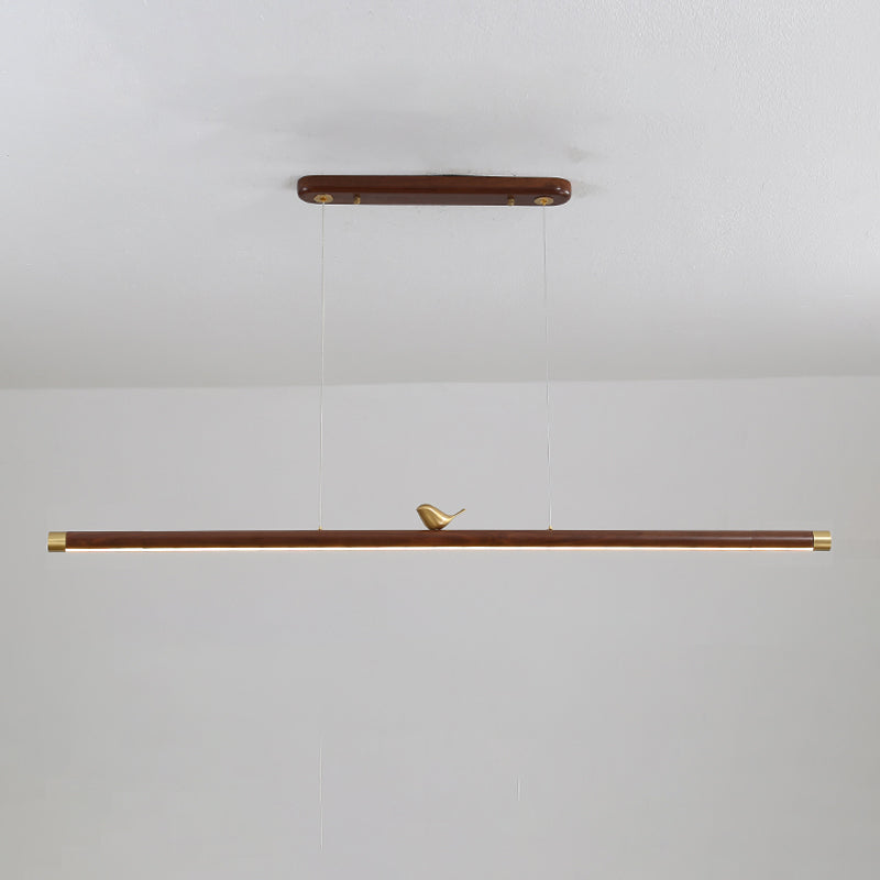 Modern Wood Chandelier Lamp 1-Light Linear LED Island Pendant for Study Room
