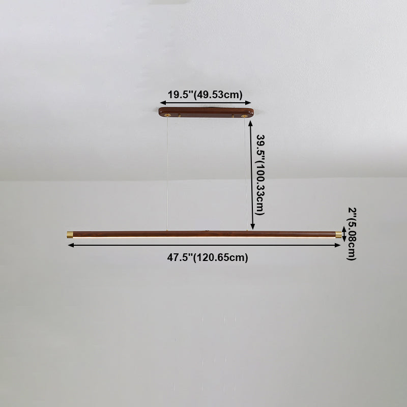 Modern Wood Chandelier Lamp 1-Light Linear LED Island Pendant for Study Room