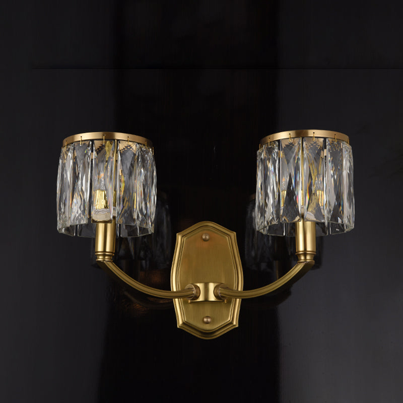 Multi-luz de medio cilindro apliques de pared de estilo moderno lámpara de montaje de pared de cristal en latón