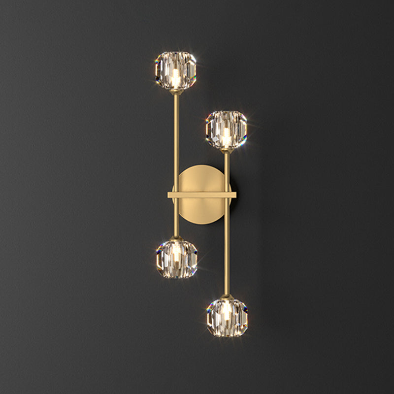 Geometric Shade Multi-Lights Wall Sconce Modern Style Crystal Wall Mount Light Fixture in Gold
