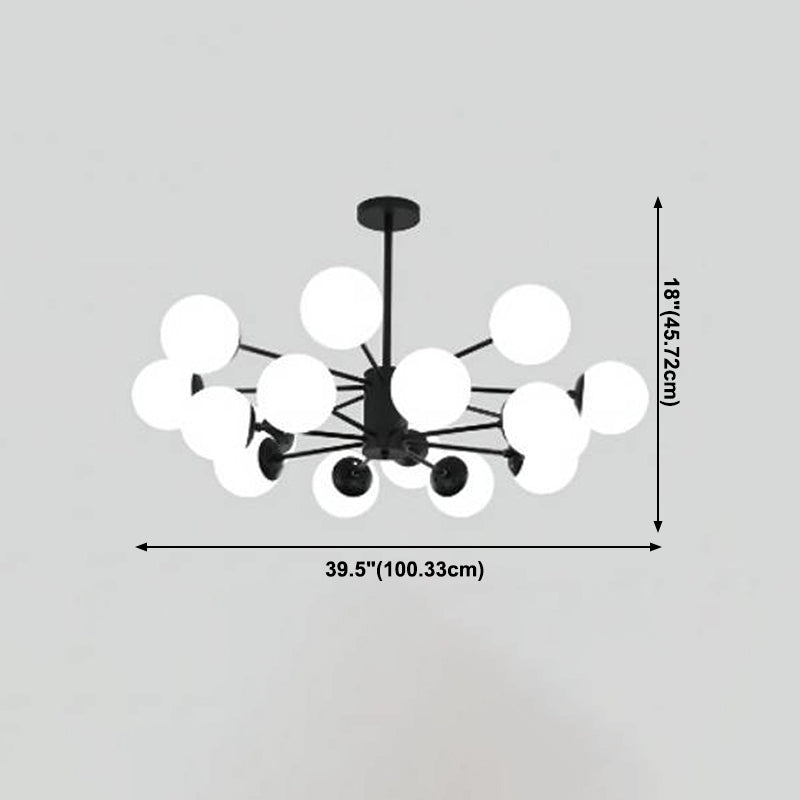 Multi Light Spherical Branch Hanging Lights Modern Style Glass Hanging Lighting in Black