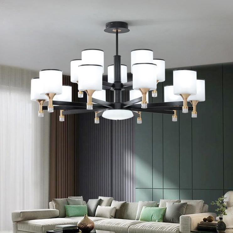 Glass Ceiling Hung Fixtures Modern Cylinder Pendant Lighting for Living Room