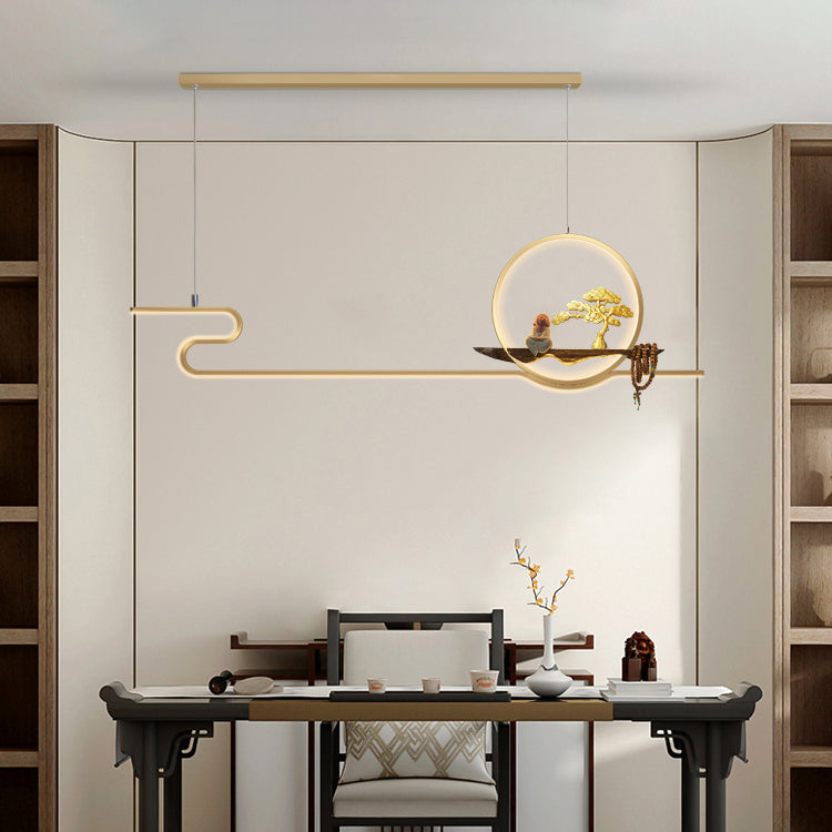 Linear LED Island Chandelier Lights Ceramics Modern Hanging Lamp for Dining Room