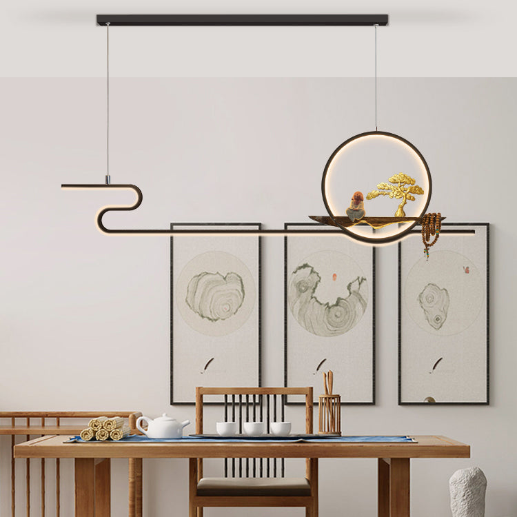 Linear LED Island Chandelier Lights Ceramics Modern Hanging Lamp for Dining Room