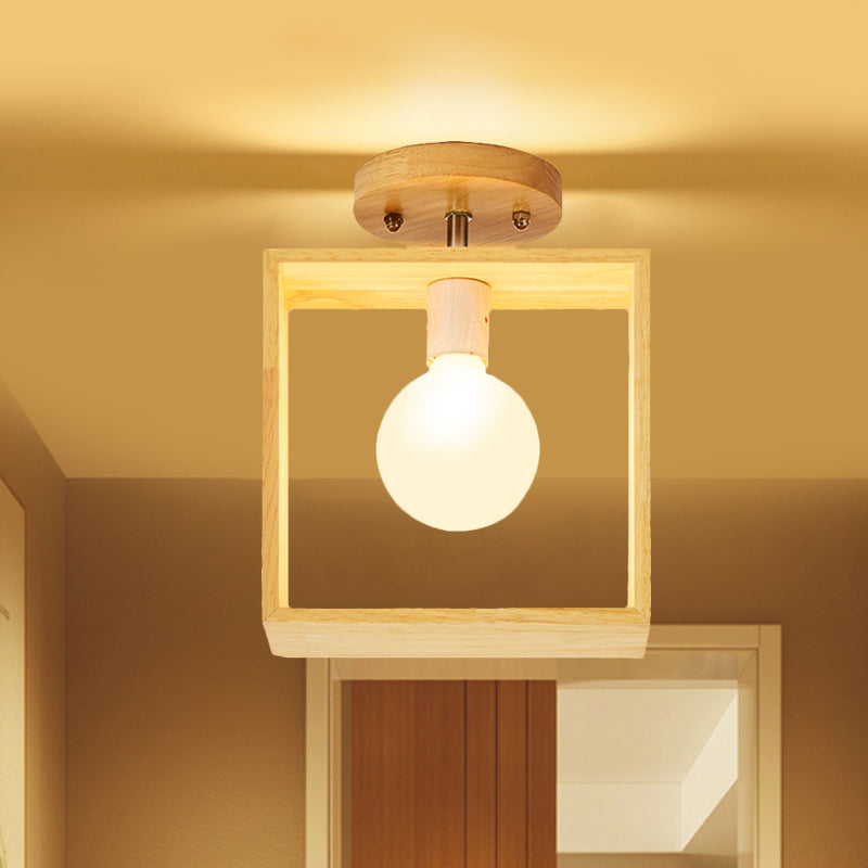 Luminaire semi-encastré triangulaire/carré/pentagone avec verre blanc, luminaire moderne à 1 tête, monté au plafond, en bois