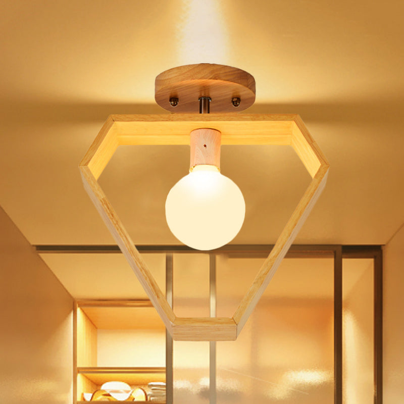 Luminaire semi-encastré triangulaire/carré/pentagone avec verre blanc, luminaire moderne à 1 tête, monté au plafond, en bois