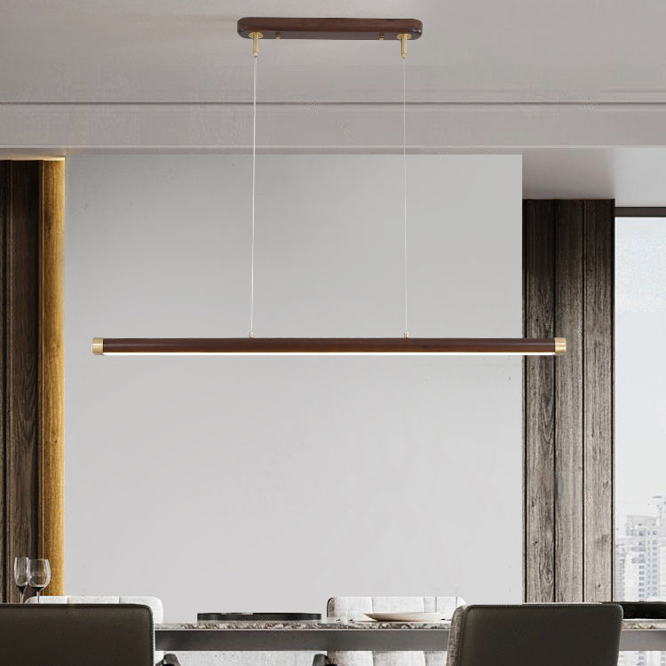 Modern Wood Chandelier Lamp 1-Light Linear LED Island Pendant for Study Room