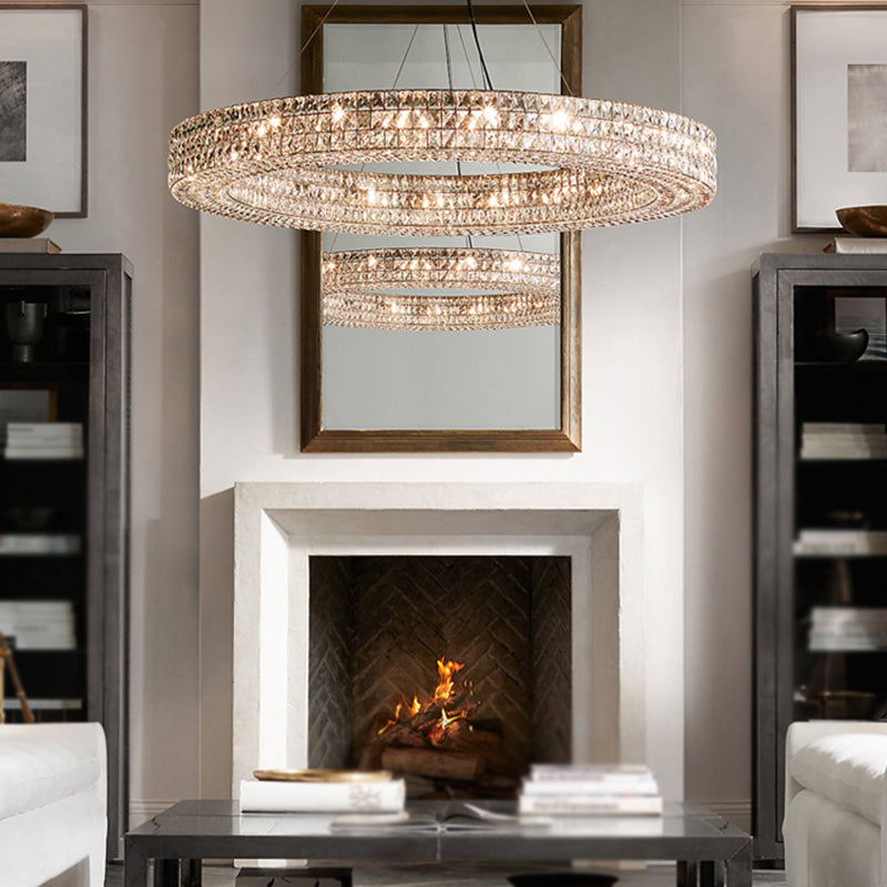 Modern Luxury Hanging Light Crystal Circular Chandelier for Living Room