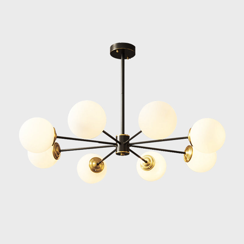 Copper Chandelier Lighting Multi-Head Hanging Light Fixtures with White Glass Shade