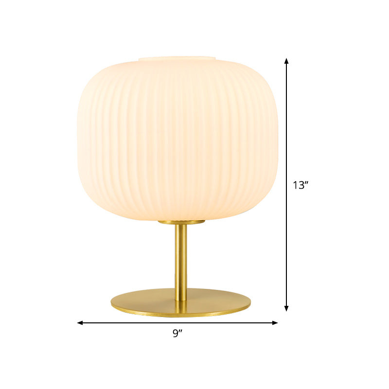 1-Head Bedroom Table Lamp Modern Gold Metal Night Lighting with Oval Prismatic Glass Shade