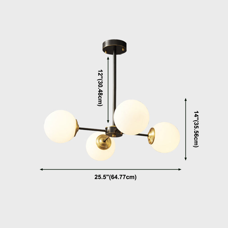 Copper Chandelier Lighting Multi-Head Hanging Light Fixtures with White Glass Shade
