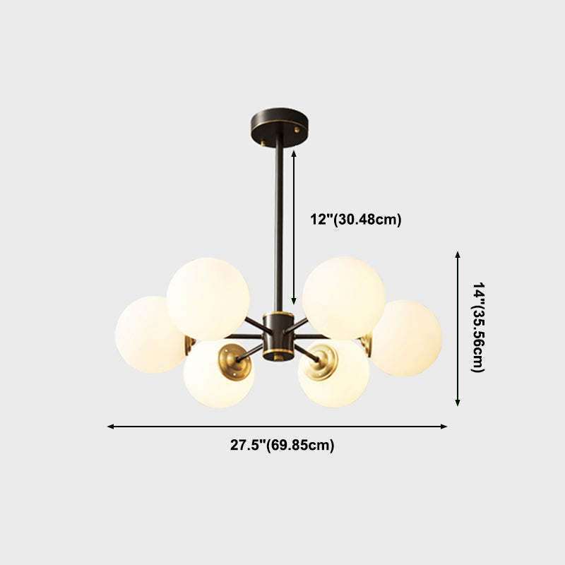 Copper Chandelier Lighting Multi-Head Hanging Light Fixtures with White Glass Shade