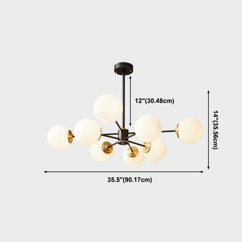 Copper Chandelier Lighting Multi-Head Hanging Light Fixtures with White Glass Shade