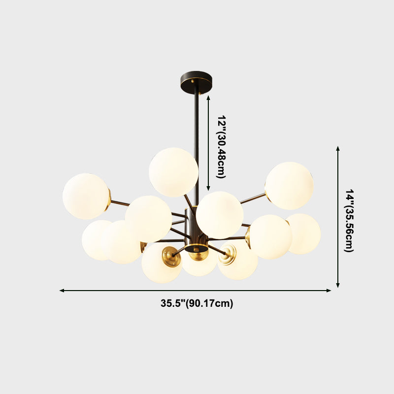Copper Chandelier Lighting Multi-Head Hanging Light Fixtures with White Glass Shade
