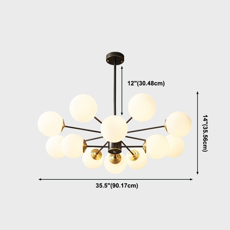 Copper Chandelier Lighting Multi-Head Hanging Light Fixtures with White Glass Shade