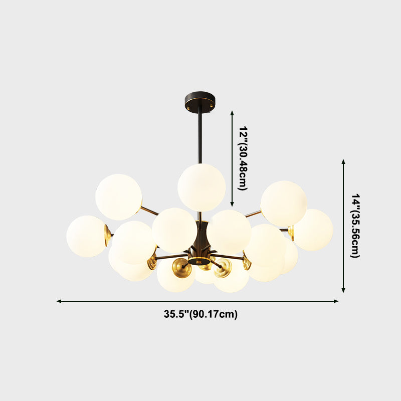 Copper Chandelier Lighting Multi-Head Hanging Light Fixtures with White Glass Shade