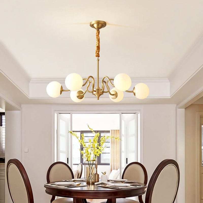 American Style Chandelier White Glass Multi Light Hanging Light with Brass for Bedroom