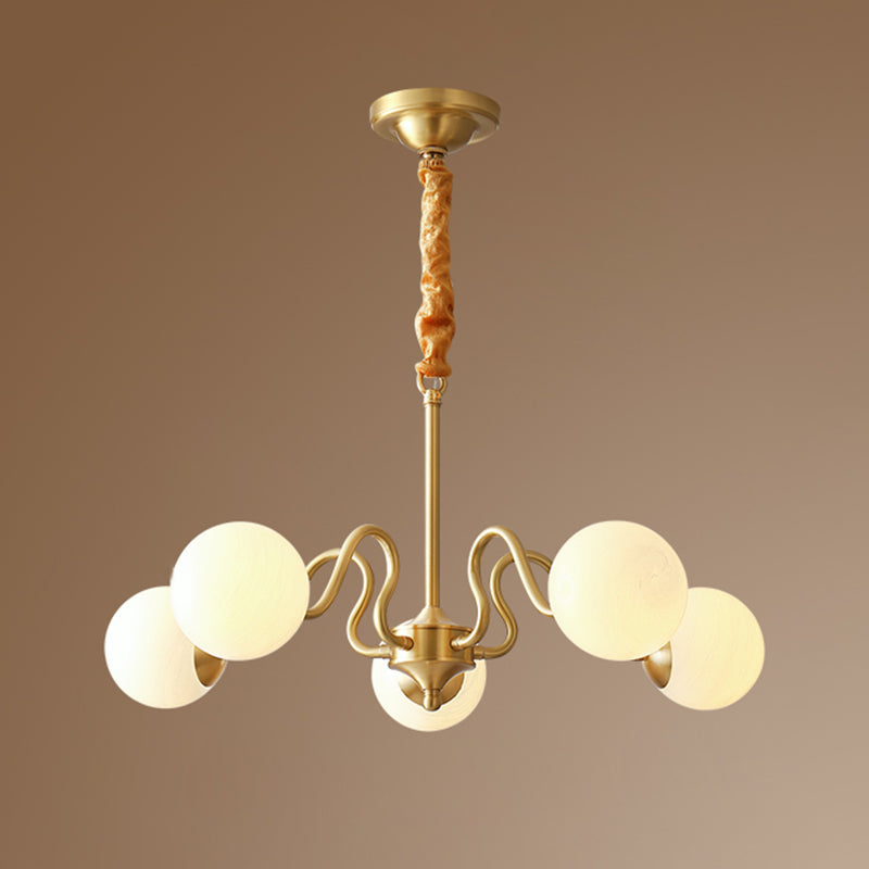 American Style Chandelier White Glass Multi Light Hanging Light with Brass for Bedroom