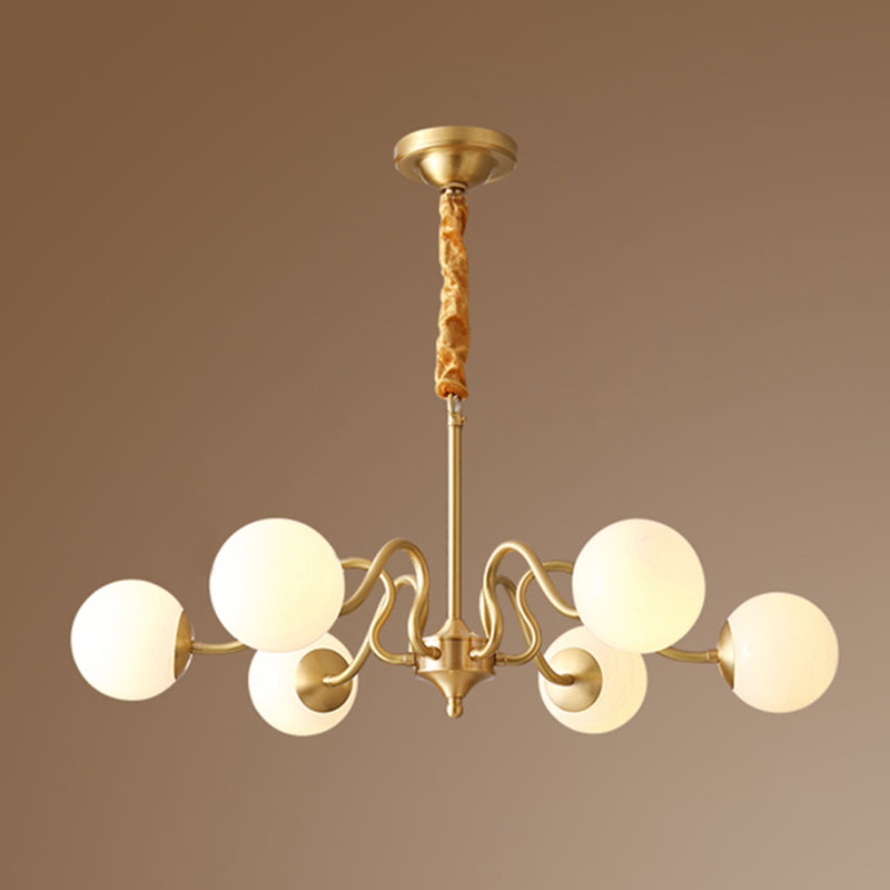 American Style Chandelier White Glass Multi Light Hanging Light with Brass for Bedroom