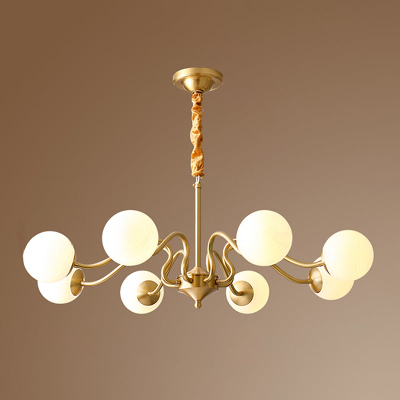 American Style Chandelier White Glass Multi Light Hanging Light with Brass for Bedroom