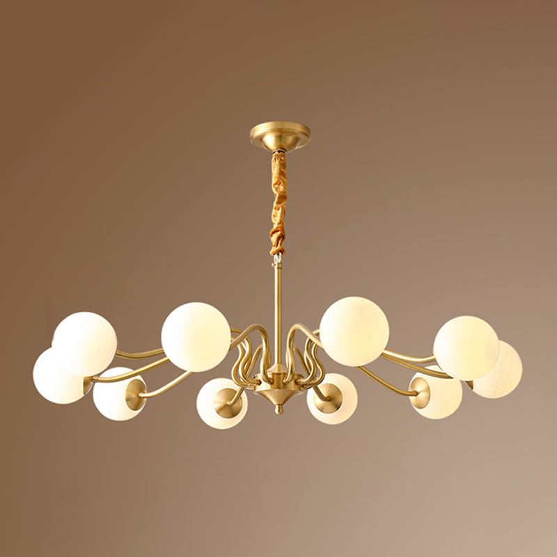 American Style Chandelier White Glass Multi Light Hanging Light with Brass for Bedroom