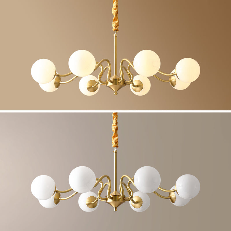 American Style Chandelier White Glass Multi Light Hanging Light with Brass for Bedroom